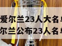 欧洲杯爱尔兰23人大名单(欧洲杯：爱尔兰公布23人名单)